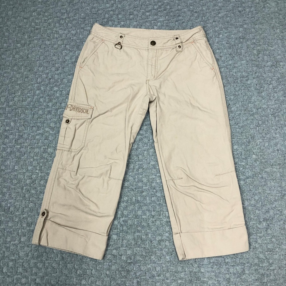 Harley Davidson Pants Womens 6 Cargo Capri Cropped Outdoor Khaki Beige Casual